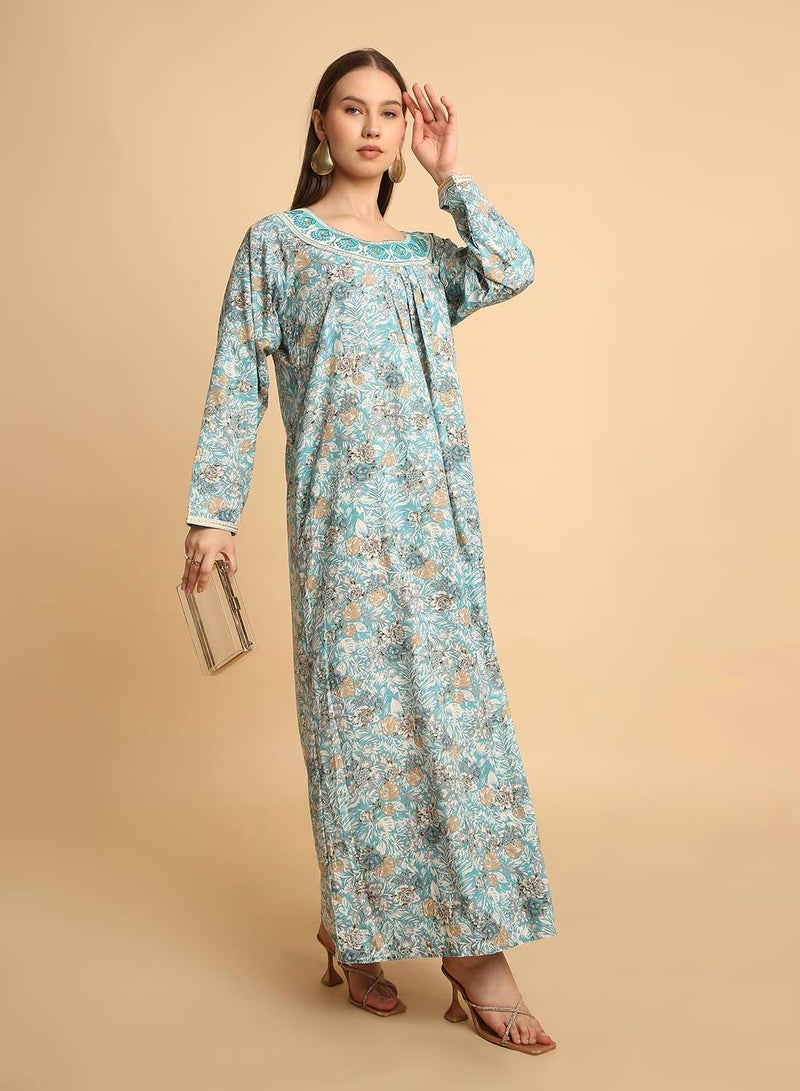HANA & SARA Traditional Arabic Jalabiya Women’s Long Dress with Embroidered Neckline - Image 5